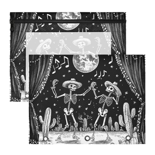 WDdZzyy Federmäppchen mit Totenkopf-Motiv, schwarz, Mehrzwecktasche mit 3 Ringen für 3 Ringe, 2 Stück, Lehrer, Klassenzimmer von WDdZzyy