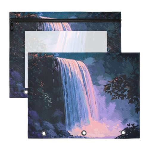 WDdZzyy Federmäppchen mit Wasserfall-Malerei, modernes Federmäppchen mit Reißverschluss, 3 Löcher, für A4-Papier, Briefe, 2 Stück, Studenten zu Hause von WDdZzyy
