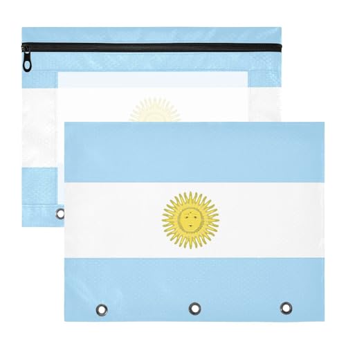WDdZzyy Federmäppchen mit argentinischer Flagge, hellblau, mit Reißverschluss, Stifthalter, Etui für A4-Papier, Briefe, 2 Stück, Studenten, College-Zubehör von WDdZzyy