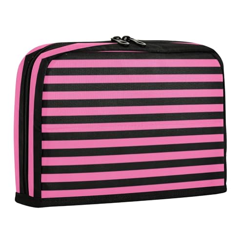 WDdZzyy Federmäppchen mit horizontalen Streifen, großes Fassungsvermögen, Kosmetiktasche, multifunktionales Schreibwaren-Federmäppchen für Erwachsene, adrette Schule, Rosa / Schwarz von WDdZzyy