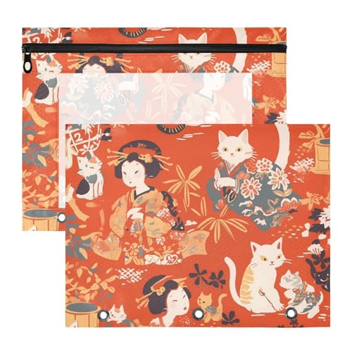 WDdZzyy Federmäppchen mit japanischer Katze, Geisha, Rot, Mehrzweck-Federmäppchen mit 3 Löchern, für 3 Ringe, Ordner, 2 Stück, Studenten Zuhause WDdZzyy Federmäppchen mit japanischer Katze, Geisha, Rot, Mehrzweck-Federmäppchen mit 3 Löchern, für 3 Ringe, Ordner, 2 Stück, Studenten Zuhause von WDdZzyy