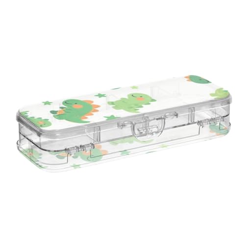 WDdZzyy Federmäppchen mit niedlichem Cartoon-Dinosaurier-Motiv, transparent, 2-lagig, hart, für Schreibwaren, mit Schnappdeckel von WDdZzyy
