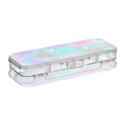 WDdZzyy Federmäppchen mit niedlichem Cartoon-Dreieck, Kunststoff, transparent, doppelstöckig, für Kunstbedarf, mit Schnappdeckel, Blau von WDdZzyy