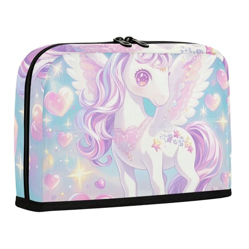 WDdZzyy Federmäppchen mit niedlichem Cartoon-Einhörner, glitzernder Herzen, großes Fassungsvermögen, weicher Aufbewahrungs-Organizer für Erwachsene, Schulbedarf von WDdZzyy