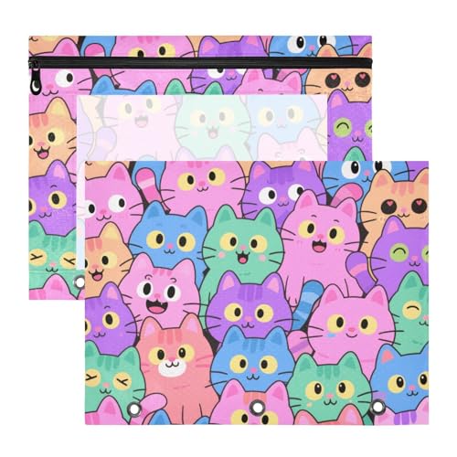 WDdZzyy Federmäppchen mit niedlichem Cartoon-Katzenmotiv, 3 Löcher, 3 Löcher, für A4-Papier, Briefe, 2 Stück, Studenten, College-Zubehör von WDdZzyy