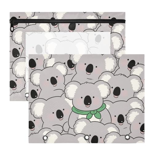 WDdZzyy Federmäppchen mit niedlichem Cartoon-Koala-Motiv, tragbar, 3 Löcher, für A4-Papier, Briefe, 2 Stück, Studenten zu Hause von WDdZzyy