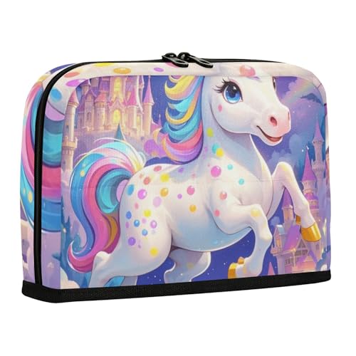 WDdZzyy Federmäppchen mit niedlichem Cartoon-Motiv, weißes Regenbogen-Einhörner, großes Fassungsvermögen, Kosmetik, weicher Schreibwaren-Organizer für adrette Schulbedarf von WDdZzyy