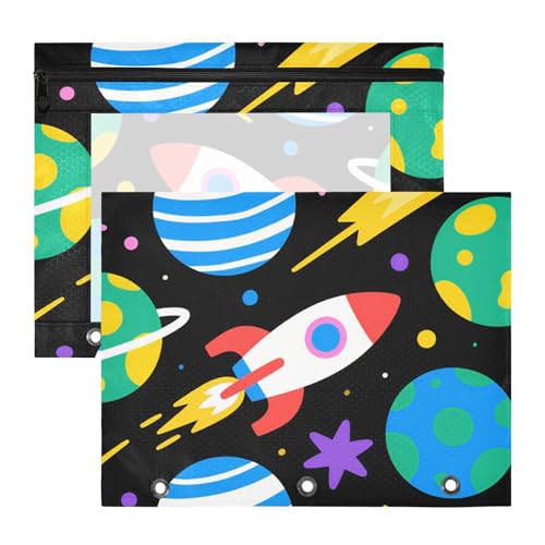 WDdZzyy Federmäppchen mit niedlichem Cartoon-Planeten-Motiv, 3 Löcher, für A4-Papier, Briefe, 2 Stück, für Studenten, Zuhause von WDdZzyy