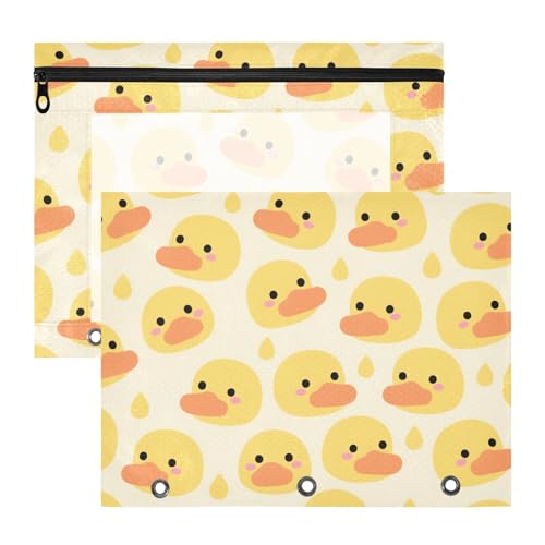 WDdZzyy Federmäppchen mit niedlichem Entenmuster, stabile Tasche mit 3 Ringen für A4-Papier, Briefe, 2 Stück, Lehrer Zuhause von WDdZzyy