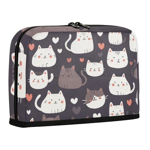 WDdZzyy Federmäppchen mit niedlichem Katzenherz, Cartoon, großes Fassungsvermögen, Make-up-Tasche, Organizer, Box für Studenten, Schulbedarf, Grau von WDdZzyy