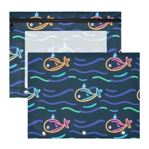 WDdZzyy Federmäppchen mit niedlichem Tier, Hai-Wellen-Design, transparent, Aufbewahrungstasche für 3 Ringe, Ordner, 2 Stück, Lehrerklasse von WDdZzyy