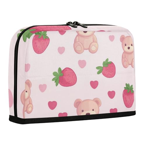 WDdZzyy Federmäppchen mit niedlichem rotem Erdbeer-Teddybär-Design, große Kapazität, Make-up-Tasche, leichter Etui, Stifthalter für Jugendliche, Schul-Must-Haves von WDdZzyy
