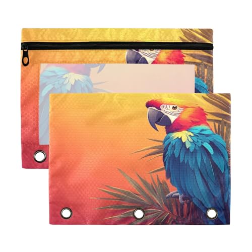WDdZzyy Federmäppchen mit tropischem Ara und Papageien, mit transparentem Fenster, großes Fassungsvermögen, 2 Stück, für Schule, Büro und Zuhause von WDdZzyy