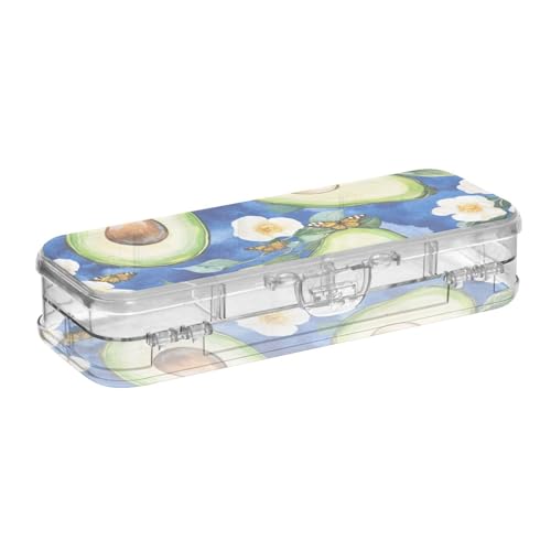 WDdZzyy Funny Avocado Fruit Royal Blue Clear Pencils Box Double Deck Hard Pens Cases for Kids with Snap and Lid von WDdZzyy