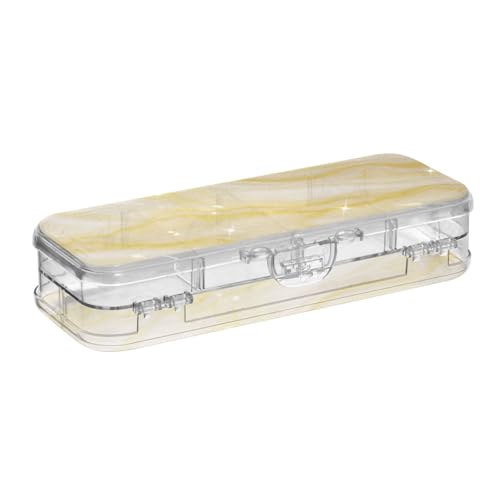 WDdZzyy Gefälschte Glitzer-Marmor-Körnung, goldfarbene Kunststoffbox für Bleistifte, Doppelstöckige Stifteetui, Boxen für Schreibwaren, mit Schnappverschluss von WDdZzyy