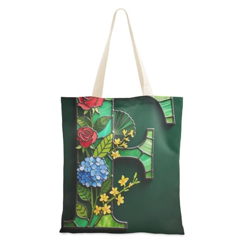WDdZzyy Glasblumen-Motiv Buchstabe F, Leinen-Tragetasche, Weihnachtsgeschenk, Großpackung WDdZzyy Glasblumen-Motiv Buchstabe F, Leinen-Tragetasche, Weihnachtsgeschenk, Großpackung von WDdZzyy