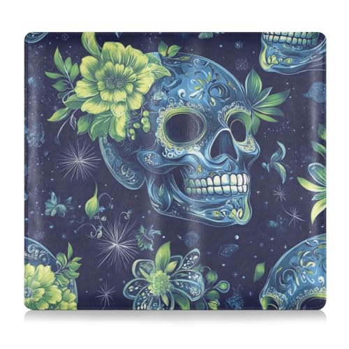 WDdZzyy Green Skulls Boho Shining Premium Leder Registrierungs- und Versicherungskartenhalter Essential Wallet Case für Karten Essential Document Führerschein, Grüne Totenköpfe, Boho-Glänzend, 1 size von WDdZzyy