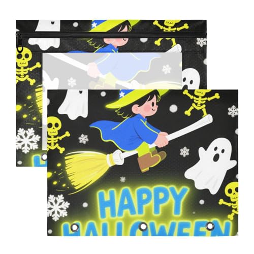 WDdZzyy Halloween-Federmäppchen mit Schneehexe, bezaubernde 3-Loch-Tasche für 3 Ringe, 2 Stück, für Studenten, Kunstbedarf, Aufbewahrung von WDdZzyy