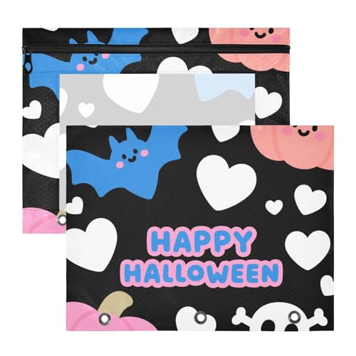 WDdZzyy Halloween Herz Kürbis Schwarz Rosa Stiftebox Stabile 3-Loch-Tasche für 3 Ringe Binder 2 Stück Studenten Büro von WDdZzyy