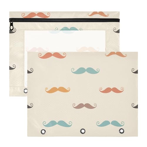 WDdZzyy Happy Father's Cartoon Simple Schnurrbärte Binder Bleistift Beutel mit Reißverschluss 3 Ringe Tasche für 3 Ringe Binder 2 Pack Studenten Zuhause von WDdZzyy