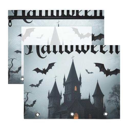WDdZzyy Happy Halloween Castle schwarze Binder-Bleistiftbeutel, stabile Taschenordner für 3 Ringe, 2 Stück, Lehrerklasse von WDdZzyy
