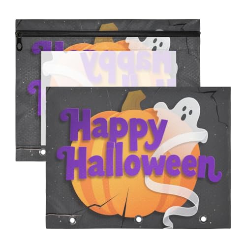 WDdZzyy Happy Halloween Kürbis schwarzer Ordner mit Sichtfenster, Kunststoff, Ordner für 3 Ringe, 2 Stück, für Lehrer, Schule, Studenten, Lehrerbedarf von WDdZzyy