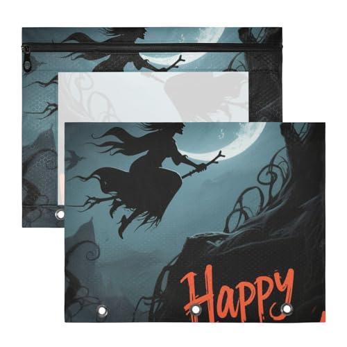 WDdZzyy Happy Halloween Wizard schwarze Kosmetiktasche, tragbar, 3 Locher für A4-Papier, Briefe, 2 Stück, Studenten Zuhause von WDdZzyy