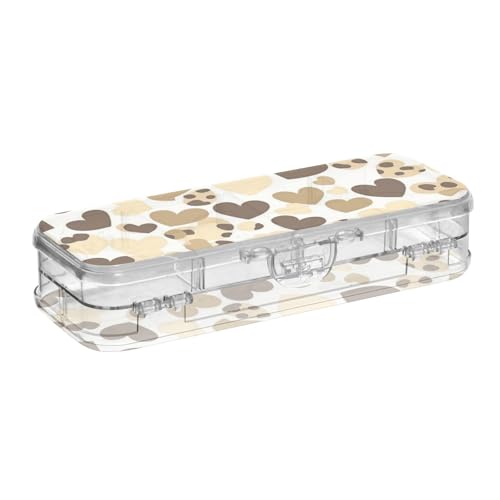 WDdZzyy Happy Valentine Cartoon Brown Leopard Heart Pencil Storage Box Clear Double Deck Pens Case Transparent Hard for Kids with Snap and Lid von WDdZzyy