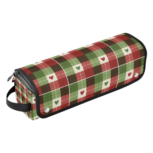 WDdZzyy Heart Buffalo Plaid Kariert Merry Christmas Hair Tools Reisetasche mit hitzebeständigem Pad Tragbarer Haarstyling-Werkzeug-Organizer für Glätteisen, Glätteisen, Lockenstäbe, Herzbüffelkaro von WDdZzyy
