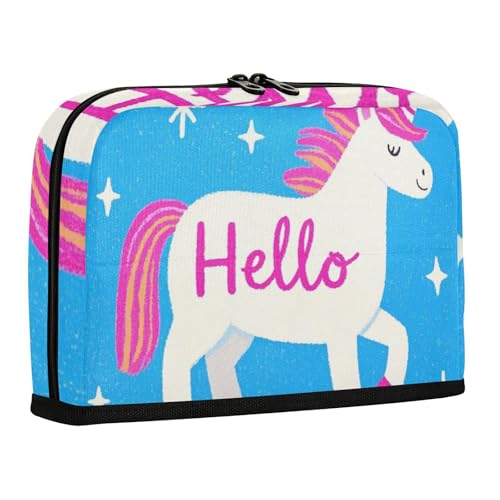 WDdZzyy Hello Cartoon Niedliche weiße Einhörner Federmäppchen Halter Große Kapazität Stiftetasche Leichte Tasche Bleistifthalter für Teenager Schule von WDdZzyy