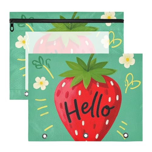 WDdZzyy Hello Cartoon niedliche rote Erdbeer-Federmäppchen, Mehrzweck-Tasche mit 3 Ringen, für A4-Papier, Briefe, 2 Stück, Lehrer zurück in die Schule WDdZzyy Hello Cartoon niedliche rote Erdbeer-Federmäppchen, Mehrzweck-Tasche mit 3 Ringen, für A4-Papier, Briefe, 2 Stück, Lehrer zurück in die Schule von WDdZzyy