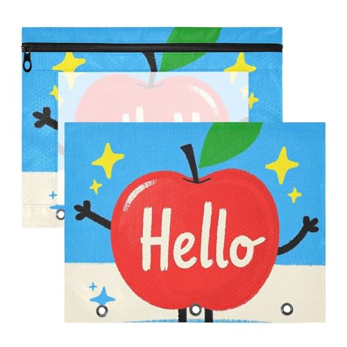 WDdZzyy Hello Cartoon süße rote Obstbindertaschen mit Reißverschlusstasche, Ordner für A4-Papier, Briefe, 2 Stück, Studenten und Büro WDdZzyy Hello Cartoon süße rote Obstbindertaschen mit Reißverschlusstasche, Ordner für A4-Papier, Briefe, 2 Stück, Studenten und Büro von WDdZzyy