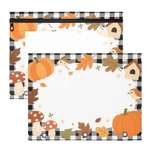 WDdZzyy Hello Fall Herbst Kürbis karierte Stiftebox Mehrzweck-Taschenordner für A4-Papier, Briefe, 2 Stück, Lehrer Zuhause von WDdZzyy