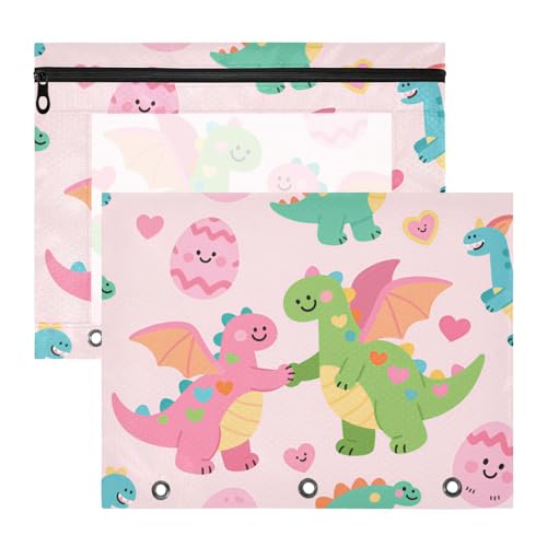 WDdZzyy Kosmetiktasche mit niedlichem Dinosaurier-Cartoon-Illustration, stabile Taschenordner für 3 Ringe, 2 Stück, Lehrer Zuhause von WDdZzyy