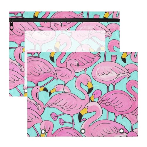WDdZzyy Kosmetiktasche mit niedlichem Flamingos, niedlich, 3 Ringe, Tasche für 3 Ringe, 2 Stück, für Schüler von WDdZzyy