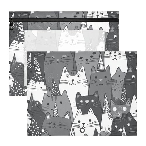 WDdZzyy Kosmetiktasche mit niedlicher Katze, Cartoon-Motiv, 3 Löcher, Kunststoff-Aktenordner für 3 Ringe, Ordner, 2 Stück, Lehrer, Büro von WDdZzyy