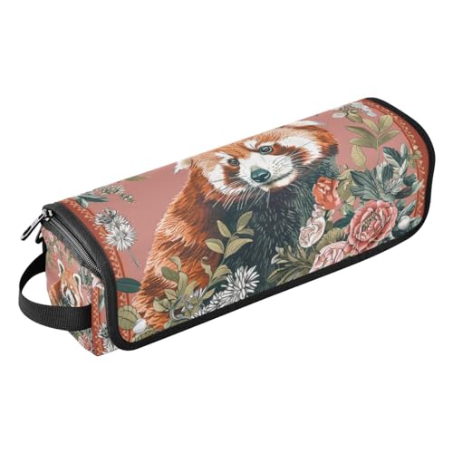 WDdZzyy Lesser Panda 2-in-1 Lockenstab mit floralem Blumenmuster, 2-in-1 Reiseetui und hitzebeständige Matte mit Reißverschluss, wasserdichte Haarwerkzeuge, Reise-Organizer für Lockenstab Glätteisen von WDdZzyy