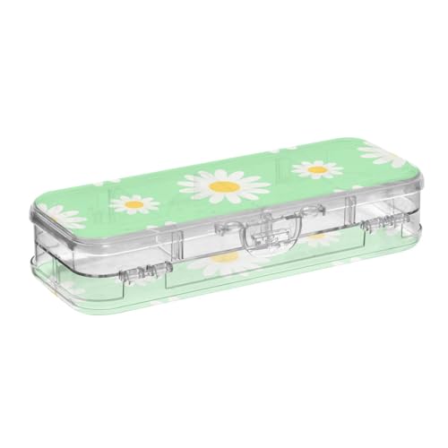 WDdZzyy Lovely Daisy Floral Green White Clear Pencils Box Double Layer Pen Storage Containers for Stationery with Snap and Lid von WDdZzyy