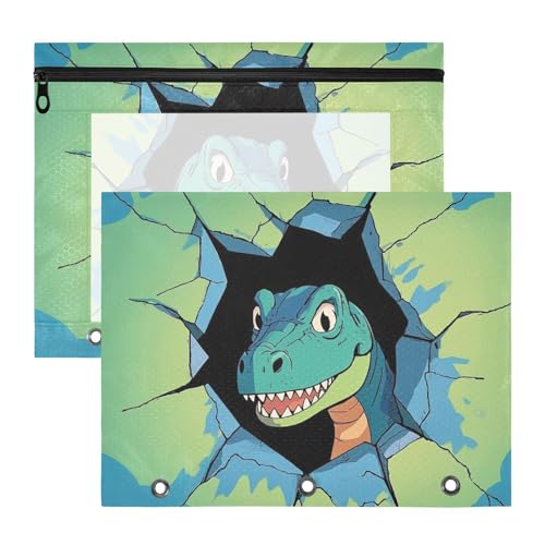 WDdZzyy Lustiges Cartoon-Wand-Dinosaurier-Bleistiftbeutel mit glatten Reißverschlüssen, 3-Lochstanzer für A4-Papierbriefe, 2 Stück, für Schüler, Studenten, Lehrerbedarf von WDdZzyy