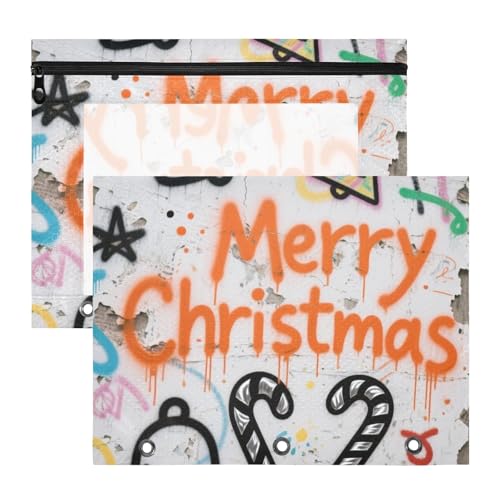 WDdZzyy Merry Christmas Graffiti-Federmäppchen, tragbare Taschenordner für A4-Papier, Briefe, 2 Stück, für Lehrer, Schule, Studenten, Lehrerbedarf von WDdZzyy