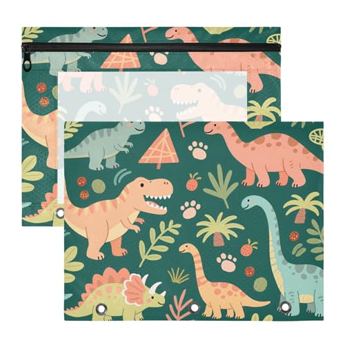 WDdZzyy Niedliche Cartoon-Dinosaurier-Federmäppchen mit 3 verstärkten Ösen, Stifthalteretui für 3 Ringe, 2 Stück, Lehrer, Büro von WDdZzyy