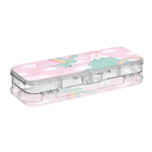 WDdZzyy Niedliche Cartoon-Dinosaurier-Kunststoffbox für Bleistifte, doppellagig, hart, für Schreibwaren, mit Schnappdeckel von WDdZzyy