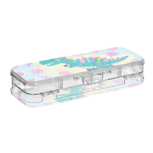 WDdZzyy Niedliche Cartoon-Dinosaurier-Süßigkeiten-Box, Doppelstöckiger Bleistiftbehälter für die Schule, mit Schnappverschluss und Deckel von WDdZzyy