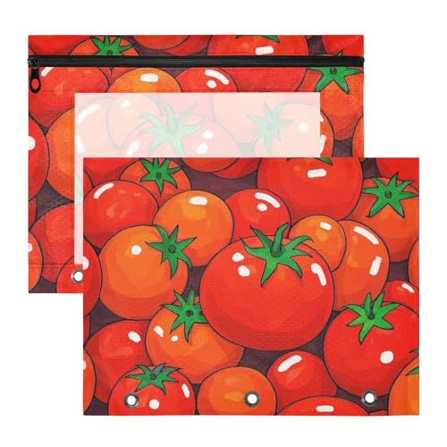WDdZzyy Niedliche Cartoon-Gemüse-Tomaten-Ordnertaschen mit 3 verstärkten Ösen, Taschenordner für 3-Ringe, 2 Stück, Lehrer Zuhause von WDdZzyy