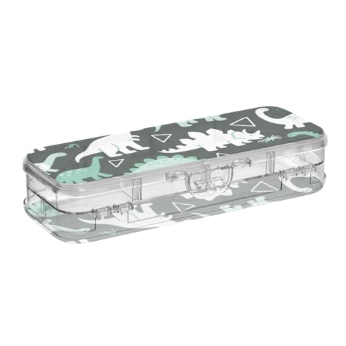 WDdZzyy Niedliche Cartoon-Illustration, Dinosaurier-Box, transparent, doppellagig, Stiftebox für Kunstbedarf mit Deckel von WDdZzyy