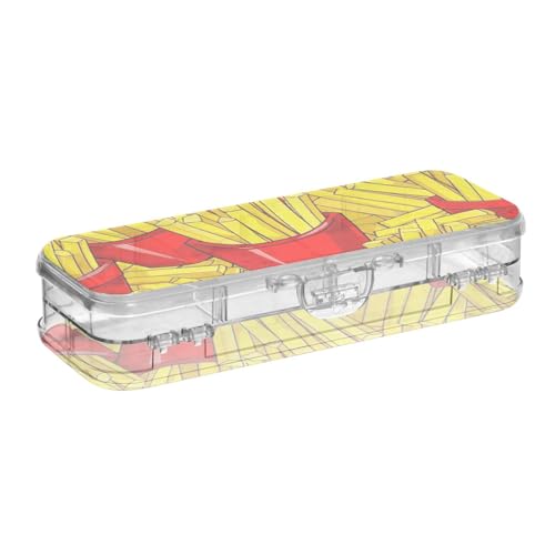WDdZzyy Niedliche Cartoon-Lebensmittel-Pommes-Aufbewahrungsbox für Stifte, transparent, doppelstöckig, für Bastelkunst, mit Schnappverschluss und Deckel von WDdZzyy
