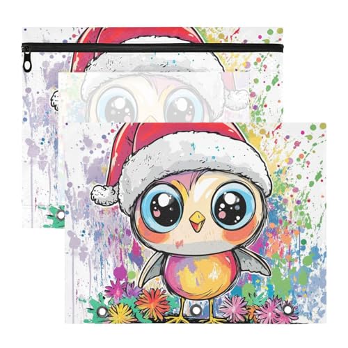 WDdZzyy Niedliche Lovebird Merry Christmas Binder-Federmäppchen, tragbare Aufbewahrungstasche für 3 Ringe, 2 Stück, Schüler, Schulbedarf von WDdZzyy