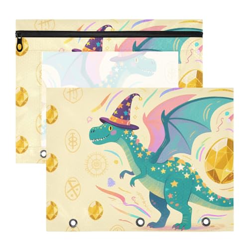 WDdZzyy Niedlicher Dinosaurier-Cartoon-Illustrations-Ordner, 3 Löcher, Taschenordner für 3 Ringe, 2 Stück, Lehrerklasse von WDdZzyy