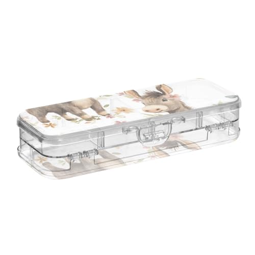 WDdZzyy Niedlicher Esel weiße transparente Stiftebox Doppeldeck-Bleistiftbehälter für Schreibwaren mit Deckel von WDdZzyy