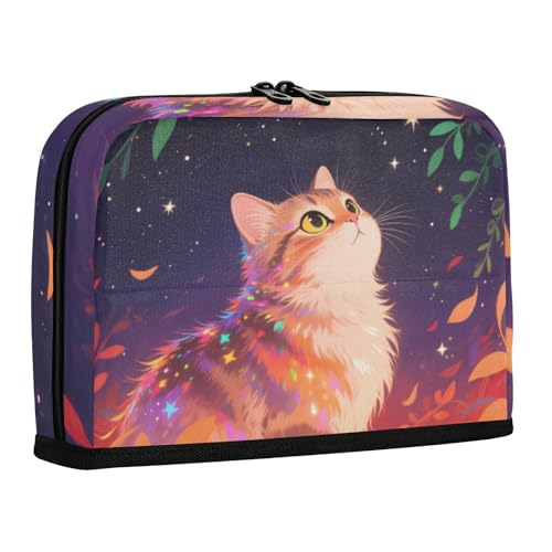 WDdZzyy Night Sky Federmäppchen mit Katzenstern, große Kapazität, Make-up-Tasche, breite Öffnung, Schreibwarentasche für Studenten, adrette Schule von WDdZzyy